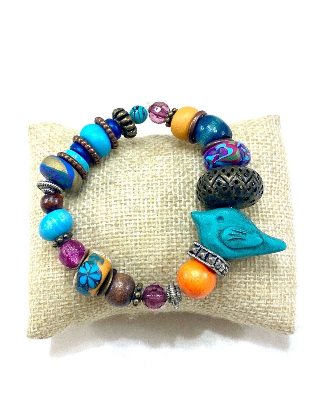 Boho Turquoise Bird Bead Stretch Bracelet